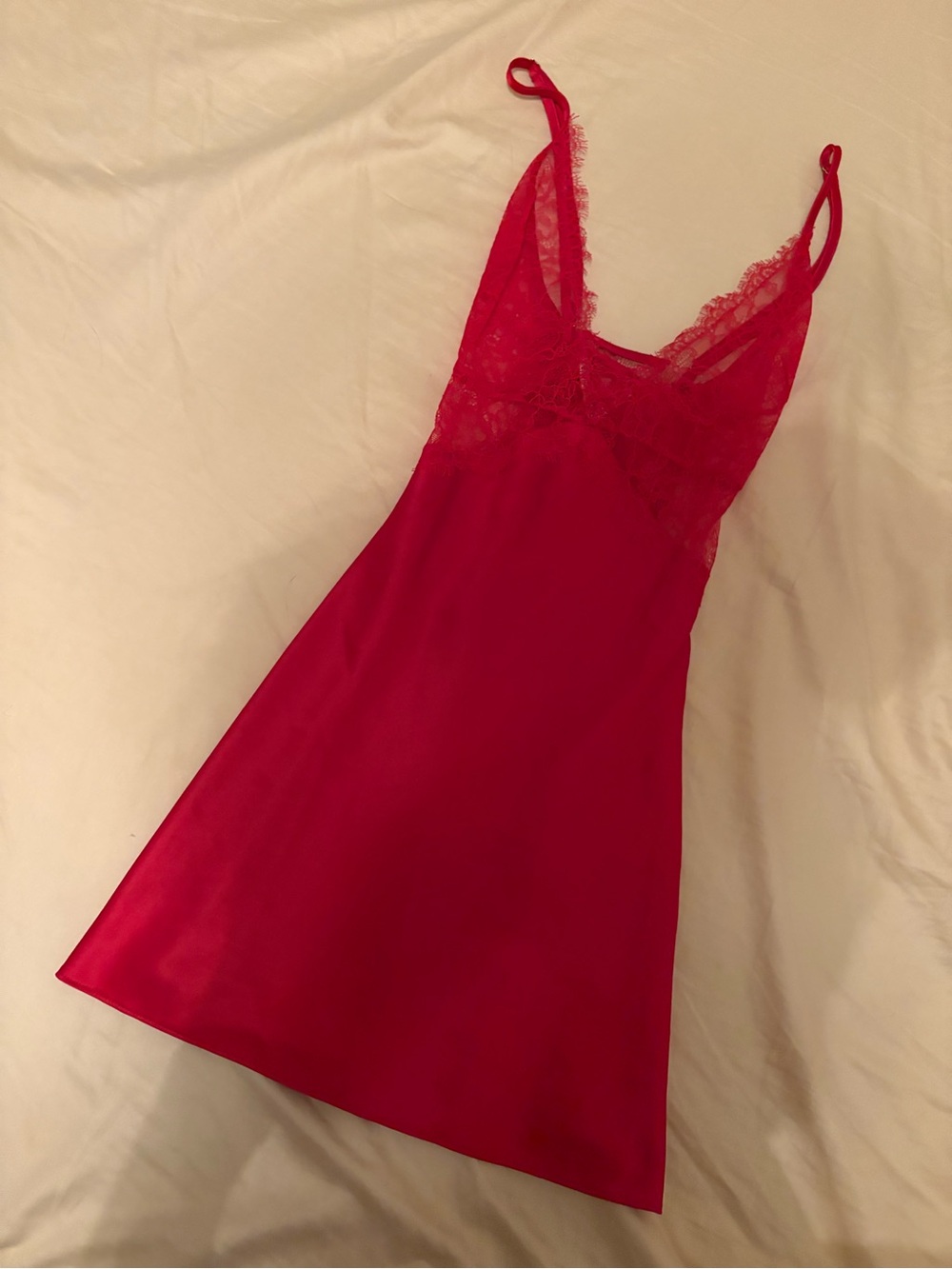 Victoria's Secret Red Lace-Trim Satin Chemise